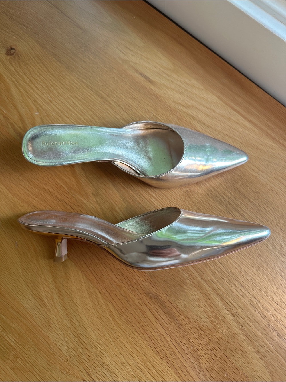 Reformation Gold Pointed-Toe Mule